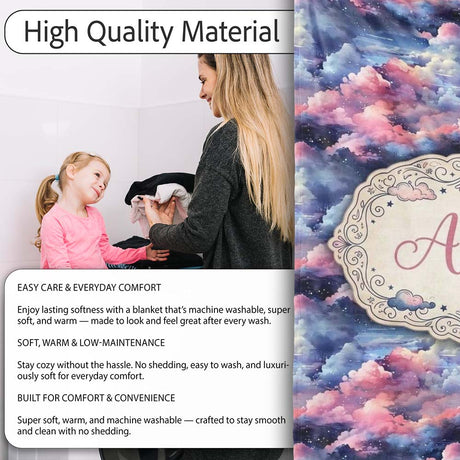 Pink Blue Fantasy Night Clouds Sky Seamless Pattern Name Cute  Personalised Custom Name Super Soft Fleece Blanket Bed Sofa Throw