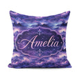 Custom Name Deep Purple Cosmic Clouds Night Sky Seamless Pattern Square Filled Cushion Throw Pillow Sofa Bed Home Decor Zip Washable UK Made