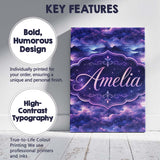 Personalised Name Deep Purple Cosmic Clouds Custom  Bespoke Interior Contemporary Canvas Wall Art Print Decor Picture Ready to Hang