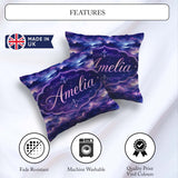 Custom Name Deep Purple Cosmic Clouds Night Sky Seamless Pattern Square Filled Cushion Throw Pillow Sofa Bed Home Decor Zip Washable UK Made