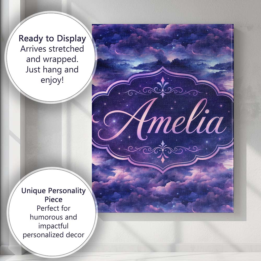 Personalised Name Deep Purple Cosmic Clouds Custom  Bespoke Interior Contemporary Canvas Wall Art Print Decor Picture Ready to Hang