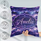 Custom Name Deep Purple Cosmic Clouds Night Sky Seamless Pattern Square Filled Cushion Throw Pillow Sofa Bed Home Decor Zip Washable UK Made