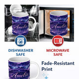 Personalized Custom Name Deep Purple Cosmic Clouds Night Sky Seamless Pattern Name Cute 11oz Ceramic Coffee Tea Mug White Large Handle