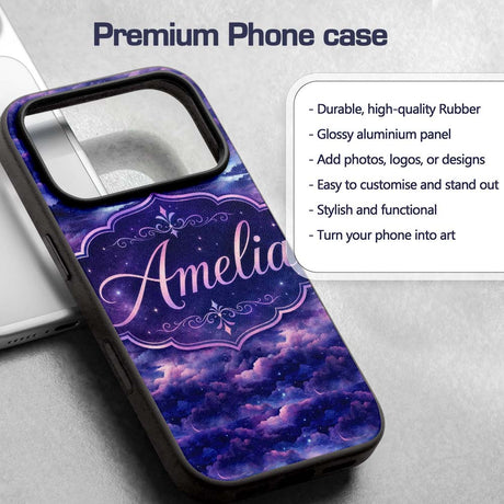 Deep Purple Cosmic Clouds Night Sky Seamless Custom Name Protective Phone Case Mobile Cover Durable Everyday Smartphone Shock Resistant