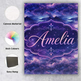Personalised Name Deep Purple Cosmic Clouds Custom  Bespoke Interior Contemporary Canvas Wall Art Print Decor Picture Ready to Hang