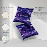 Custom Name Deep Purple Cosmic Clouds Night Sky Seamless Pattern Square Filled Cushion Throw Pillow Sofa Bed Home Decor Zip Washable UK Made