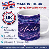 Personalized Custom Name Deep Purple Cosmic Clouds Night Sky Seamless Pattern Name Cute 11oz Ceramic Coffee Tea Mug White Large Handle