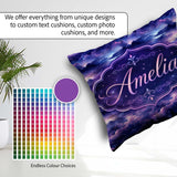 Custom Name Deep Purple Cosmic Clouds Night Sky Seamless Pattern Square Filled Cushion Throw Pillow Sofa Bed Home Decor Zip Washable UK Made