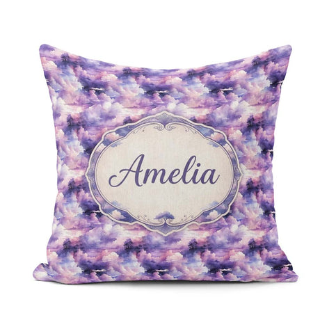 Custom Name Lavender Clouds Landscape Seamless Pattern Name Cute Square Filled Cushion Throw Pillow Sofa Bed Home Decor Zip Washable UK Made