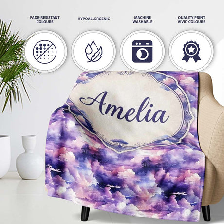 Lavender Dream Clouds Landscape Seamless Pattern Name Cute Unique  Personalised Custom Name Super Soft Fleece Blanket Bed Sofa Throw