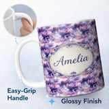 Personalized Custom Name Lavender Dream Clouds Landscape Seamless Pattern Name Cute Unique 11oz Ceramic Coffee Tea Mug White Large Handle