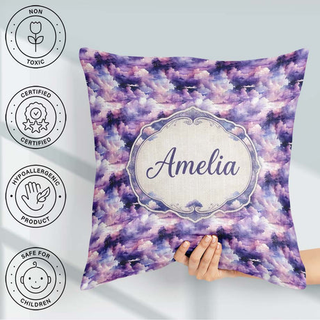 Custom Name Lavender Clouds Landscape Seamless Pattern Name Cute Square Filled Cushion Throw Pillow Sofa Bed Home Decor Zip Washable UK Made