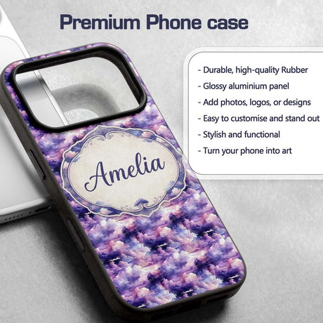 Lavender Dream Clouds Landscape Seamless Pattern Custom Name Protective Phone Case Mobile Cover Durable Everyday Smartphone Shock Resistant