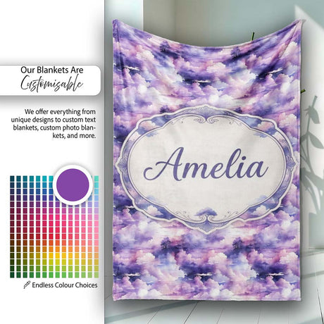 Lavender Dream Clouds Landscape Seamless Pattern Name Cute Unique  Personalised Custom Name Super Soft Fleece Blanket Bed Sofa Throw