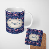 Personalized Custom Name Dark Starry Night Clouds Moon Sky Seamless Pattern Name Cute Unique 11oz Ceramic Coffee Tea Mug White Large Handle