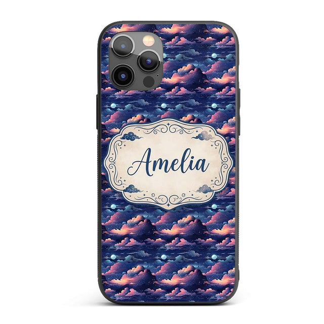 Dark Starry Night Clouds Moon Sky Printed Design Custom Name Protective Phone Case Mobile Cover Durable Everyday Smartphone Shock Resistant
