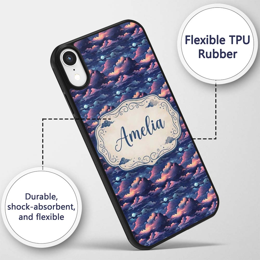 Dark Starry Night Clouds Moon Sky Printed Design Custom Name Protective Phone Case Mobile Cover Durable Everyday Smartphone Shock Resistant