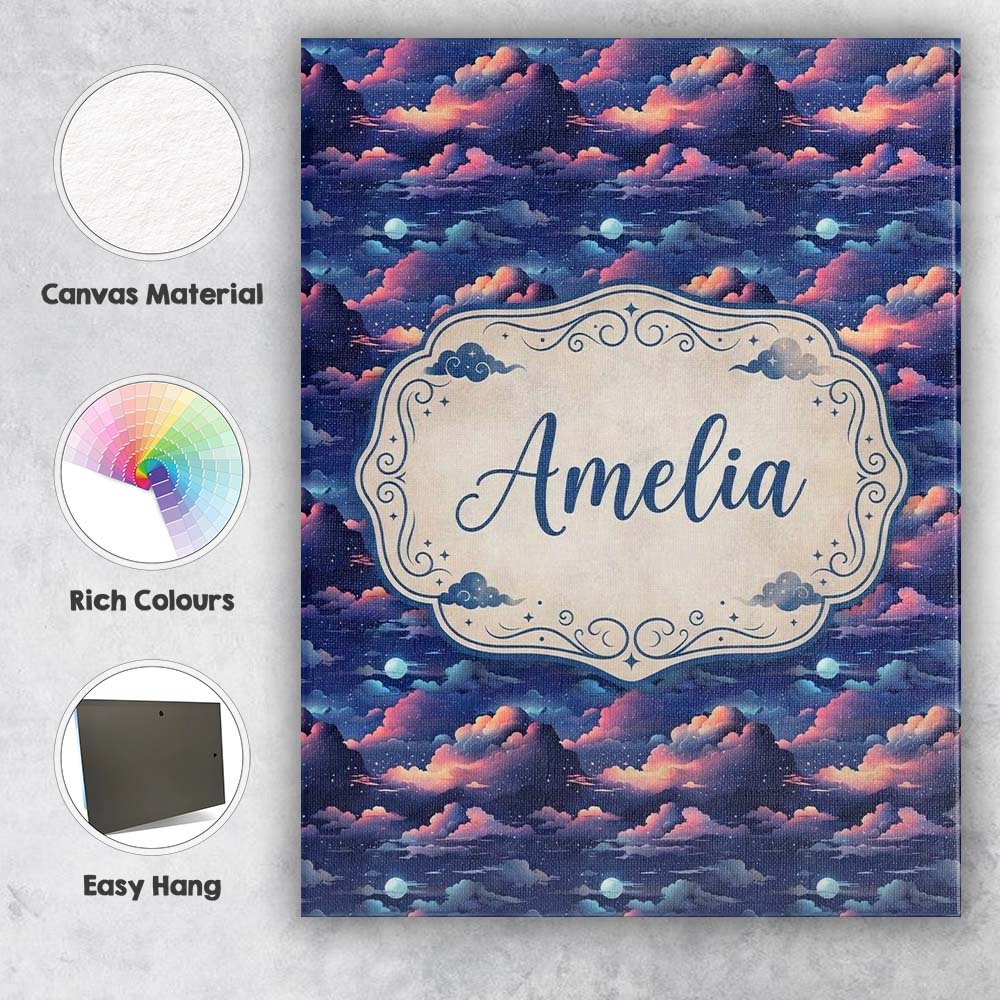 Personalised Name Dark Starry Night Clouds Custom  Unique Gift Idea Elegant Feature Canvas Wall Art Print Decor Picture Ready to Hang