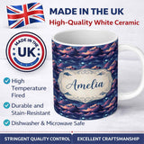 Personalized Custom Name Dark Starry Night Clouds Moon Sky Seamless Pattern Name Cute Unique 11oz Ceramic Coffee Tea Mug White Large Handle