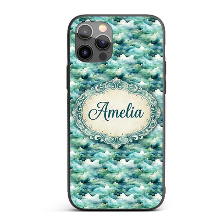 Soft Aqua Watercolor Clouds Sky Seamless Pattern Custom Name Protective Phone Case Mobile Cover Durable Everyday Smartphone Shock Resistant