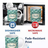 Personalized Custom Name Soft Aqua Watercolor Clouds Sky Seamless Pattern Name Cute Unique 11oz Ceramic Coffee Tea Mug White Large Handle