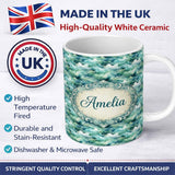 Personalized Custom Name Soft Aqua Watercolor Clouds Sky Seamless Pattern Name Cute Unique 11oz Ceramic Coffee Tea Mug White Large Handle