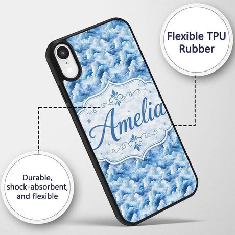 Blue White Realistic Clouds Sky Seamless Pattern Custom Name Protective Phone Case Mobile Cover Durable Everyday Smartphone Shock Resistant