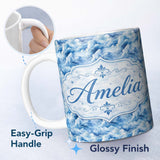 Personalized Custom Name Blue White Realistic Clouds Sky Seamless Pattern Name Cute Unique 11oz Ceramic Coffee Tea Mug White Large Handle