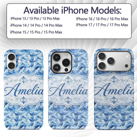 Blue White Realistic Clouds Sky Seamless Pattern Custom Name Protective Phone Case Mobile Cover Durable Everyday Smartphone Shock Resistant