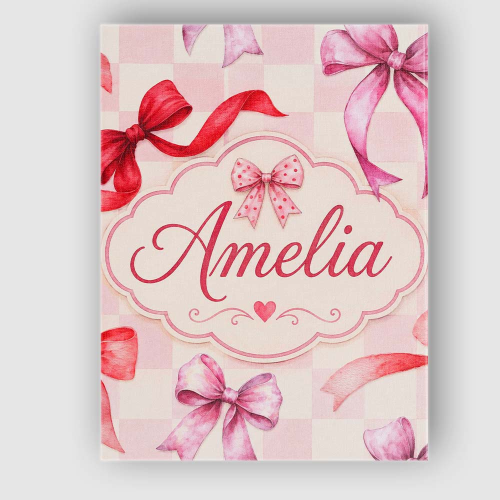 Personalised Name Watercolor Ribbon Bow Custom  Modern Room Accent Elegant Feature Canvas Wall Art Print Decor Picture Ready to Hang