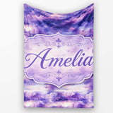Purple Pastel Sunset Clouds Sky Seamless Pattern Name Cute Unique  Personalised Custom Name Super Soft Fleece Blanket Bed Sofa Throw