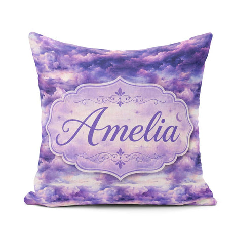 Custom Name Purple Pastel Sunset Sky Seamless Pattern Name Cute Square Filled Cushion Throw Pillow Sofa Bed Home Decor Zip Washable UK Made