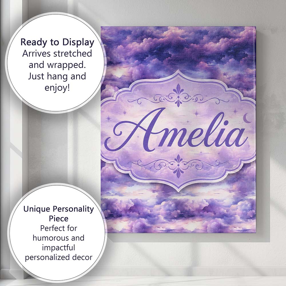 Personalised Name Purple Pastel Sunset Custom  Modern Room Accent Elegant Feature Canvas Wall Art Print Decor Picture Ready to Hang
