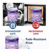 Personalized Custom Name Purple Pastel Sunset Clouds Sky Seamless Pattern Name Cute Unique 11oz Ceramic Coffee Tea Mug White Large Handle