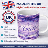 Personalized Custom Name Purple Pastel Sunset Clouds Sky Seamless Pattern Name Cute Unique 11oz Ceramic Coffee Tea Mug White Large Handle