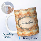 Personalized Custom Name Warm Sunset Orange Clouds Sky Seamless Pattern Name Cute Unique Gift 11oz Ceramic Coffee Tea Mug White Large Handle