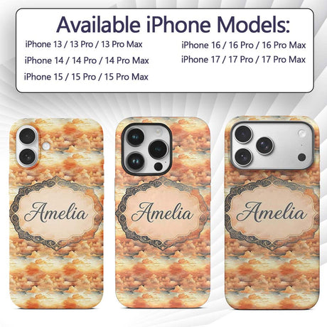 Warm Sunset Orange Clouds Sky Seamless Pattern Custom Name Protective Phone Case Mobile Cover Durable Everyday Smartphone Shock Resistant