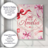 Personalised Name Watercolor Ribbon Bow Custom  Modern Room Accent Elegant Feature Canvas Wall Art Print Decor Picture Ready to Hang