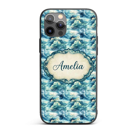 Deep Blue Ocean Clouds Sky Seamless Pattern Name Custom Name Protective Phone Case Mobile Cover Durable Everyday Smartphone Shock Resistant