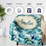 Deep Blue Ocean Clouds Sky Seamless Pattern Name Cute Unique Gift  Personalised Custom Name Super Soft Fleece Blanket Bed Sofa Throw