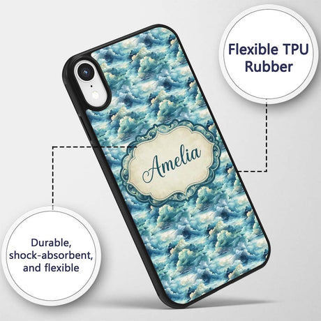 Deep Blue Ocean Clouds Sky Seamless Pattern Name Custom Name Protective Phone Case Mobile Cover Durable Everyday Smartphone Shock Resistant