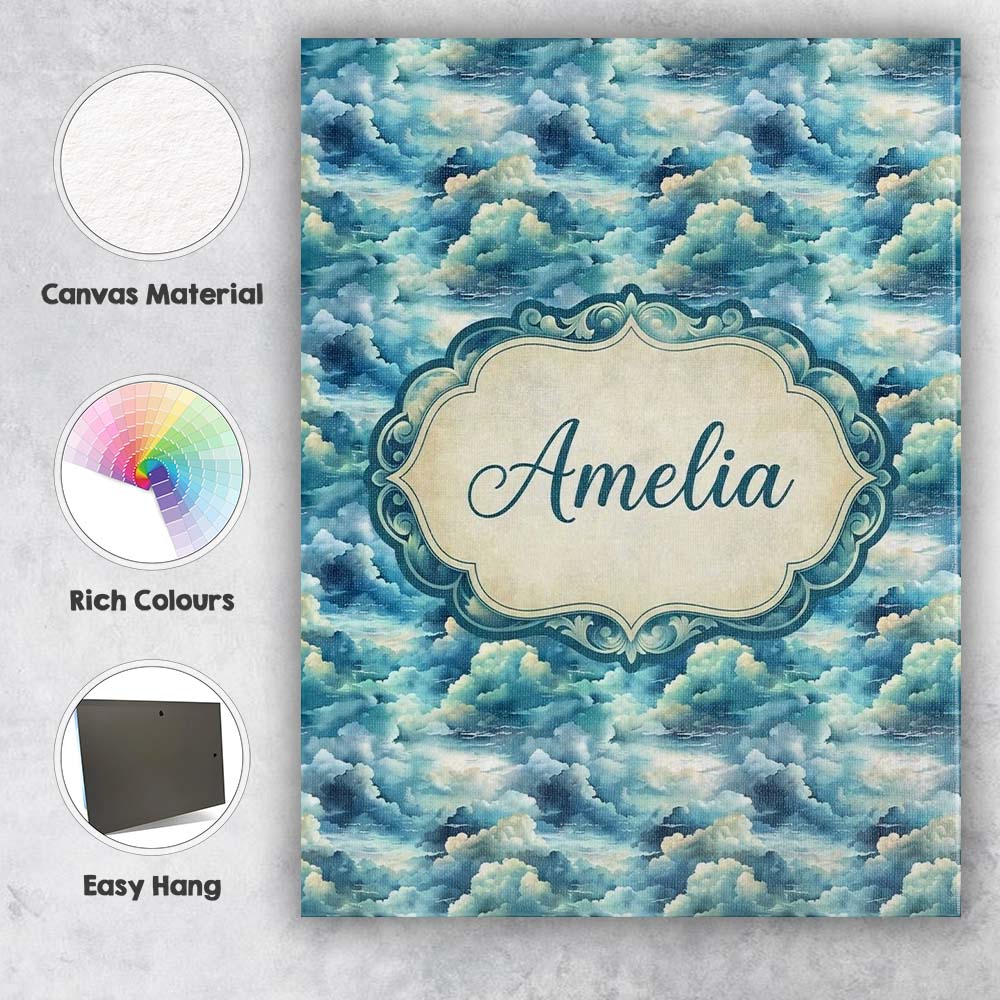 Personalised Name Deep Blue Ocean Clouds Custom  Unique Gift Idea Elegant Feature Canvas Wall Art Print Decor Picture Ready to Hang