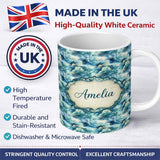 Personalized Custom Name Deep Blue Ocean Clouds Sky Seamless Pattern Name Cute Unique Gift 11oz Ceramic Coffee Tea Mug White Large Handle