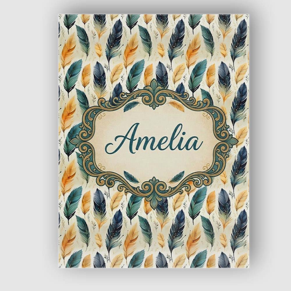 Personalised Name Elegant Feather Leaves Custom  Interior Decorative Contemporary Canvas Wall Art Print Decor Picture Ready to Hang