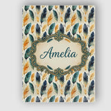 Personalised Name Elegant Feather Leaves Custom  Interior Decorative Contemporary Canvas Wall Art Print Decor Picture Ready to Hang