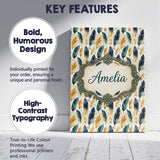 Personalised Name Elegant Feather Leaves Custom  Interior Decorative Contemporary Canvas Wall Art Print Decor Picture Ready to Hang