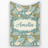 Art Nouveau Lily Pond Floral Seamless Pattern  Cute  Personalised Custom Name Super Soft Fleece Blanket Bed Sofa Throw