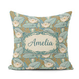 Custom Name Art Nouveau Lily Pond Floral Seamless Pattern Cute Square Filled Cushion Throw Pillow Sofa Bed Home Decor Zip Washable UK Made
