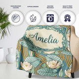 Art Nouveau Lily Pond Floral Seamless Pattern  Cute  Personalised Custom Name Super Soft Fleece Blanket Bed Sofa Throw