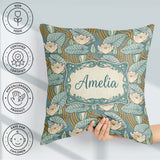 Custom Name Art Nouveau Lily Pond Floral Seamless Pattern Cute Square Filled Cushion Throw Pillow Sofa Bed Home Decor Zip Washable UK Made
